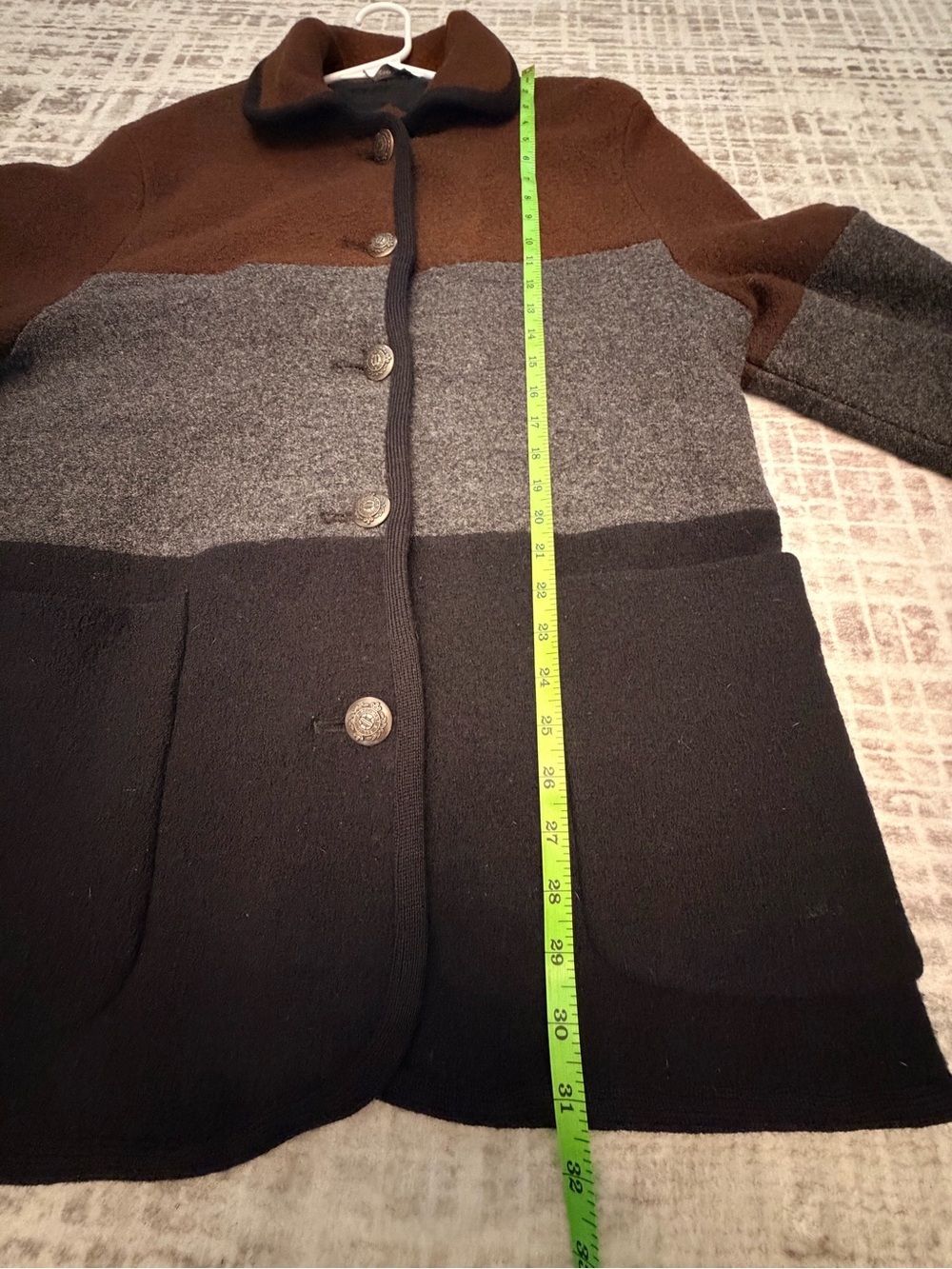 Utex Design 100% Wool Colorblock Jacket L Brown Gray Black Made in Russia - Picture 9 of 9